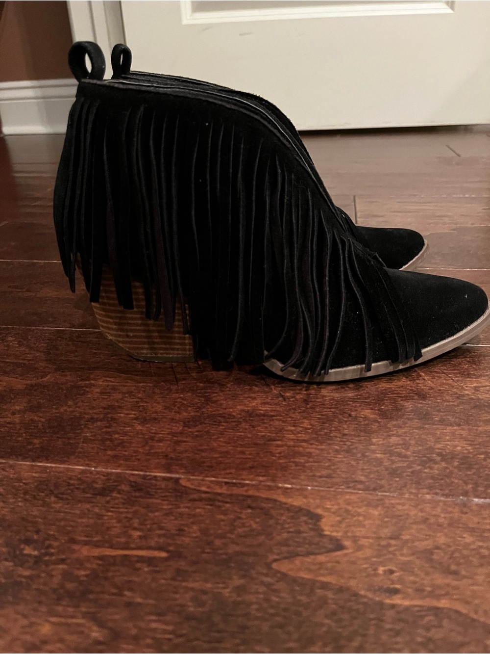 BEAST FASHION Black Suede Fringe Ankle Boots